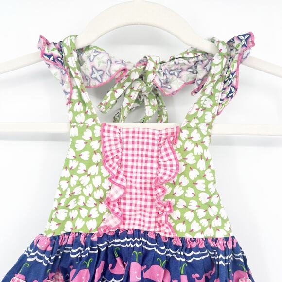 Olive Mae Toddler Girls Whale Gingham Mixed Print Tiered Halter Dress Size 2T - Picture 2 of 9
